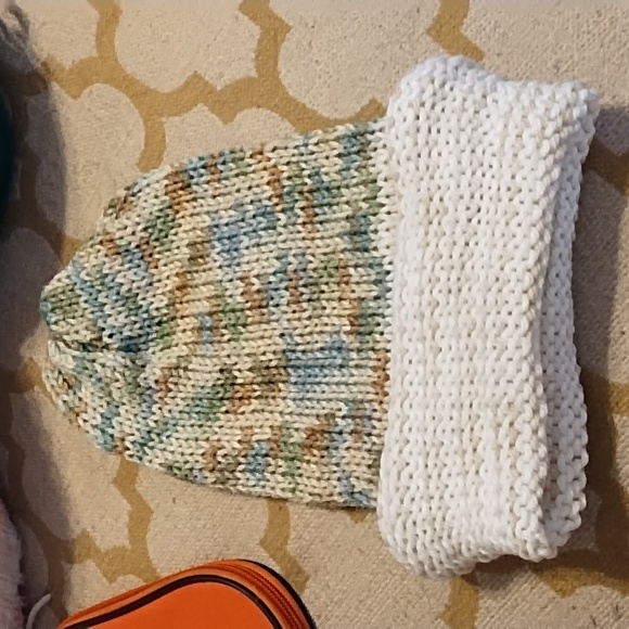Sages Tan N White Striped Hats set Beanie Winter Sports cold Headwear Knit Han… - Picture 1 of 2